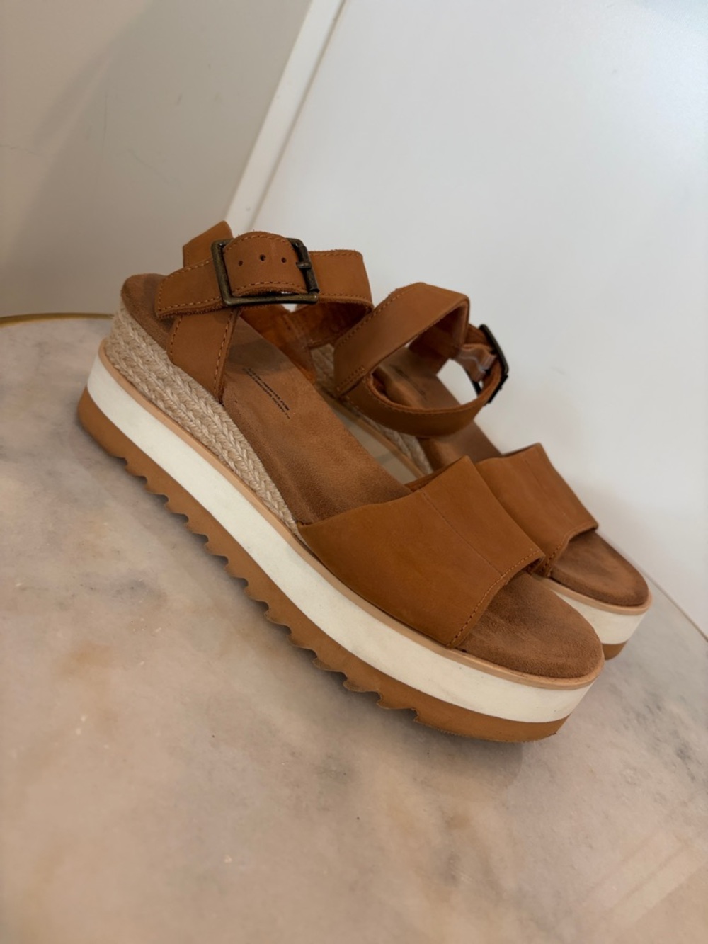 Toms Brown Platform Espadrille Sandals with Buckle Strap